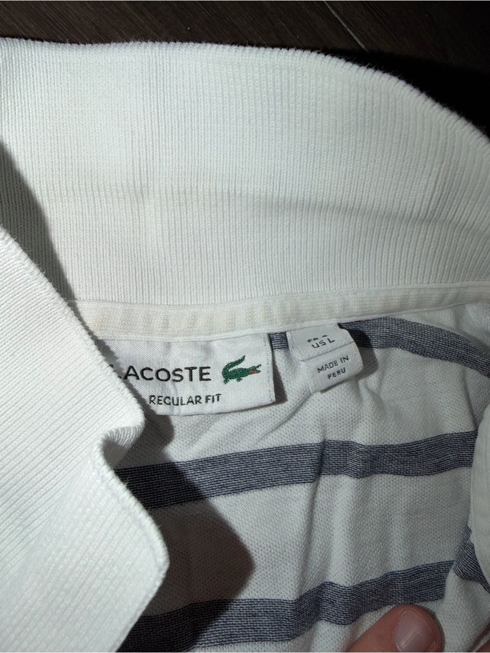 Lacoste White & Navy Striped Polo Shirt - Classic Short Sleeve - Picture 4 of 4